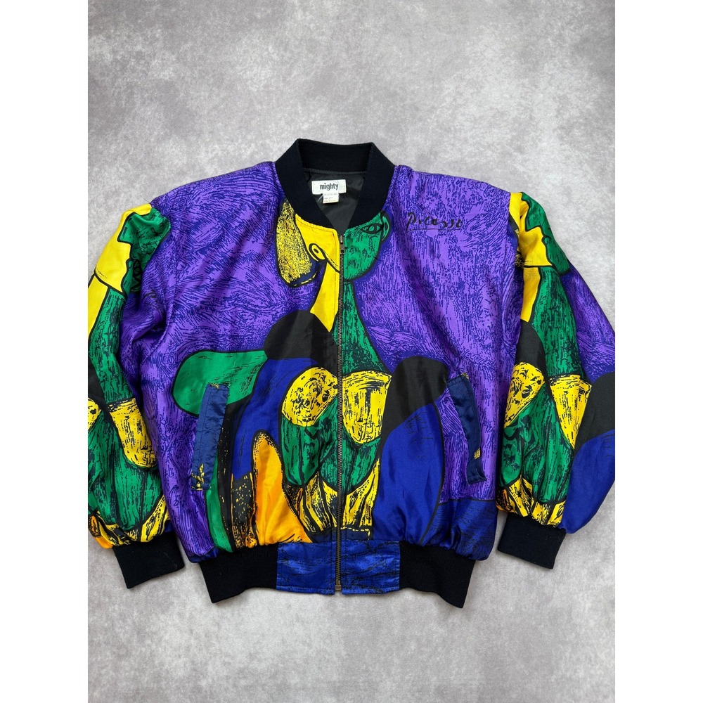 VTG Mighty Abstract Picasso Art Jacket Adult L Colorblock 80s‎ 90s Made In Korea
